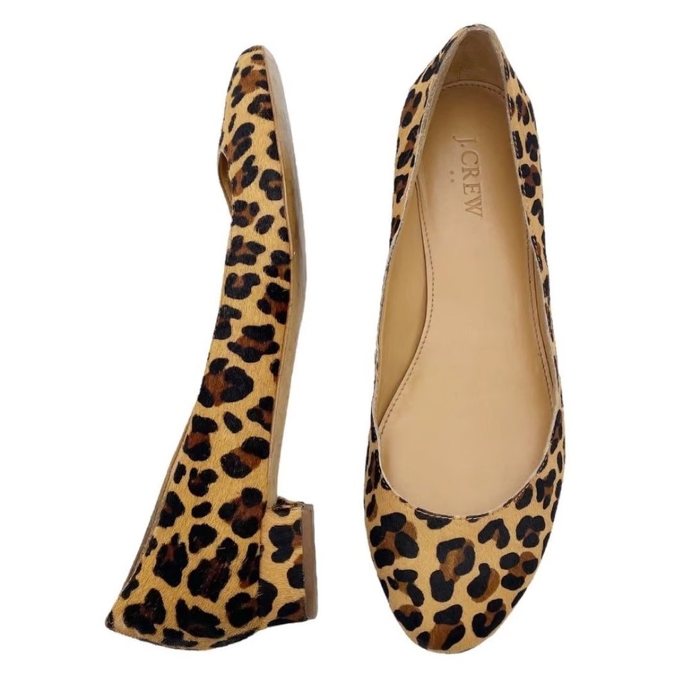 J.crew leopard cheetah calf hair printed flats 6.5 pony hair